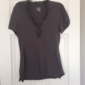 Cute grey top with ruffled neckline